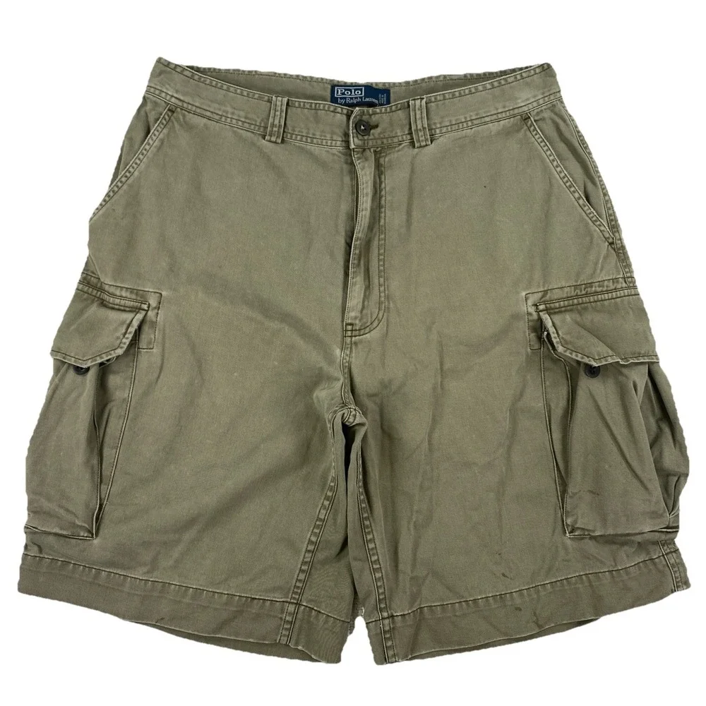 Polo Ralph Lauren 67 Chino Cargo Shorts Green Distressed Men's 35 10